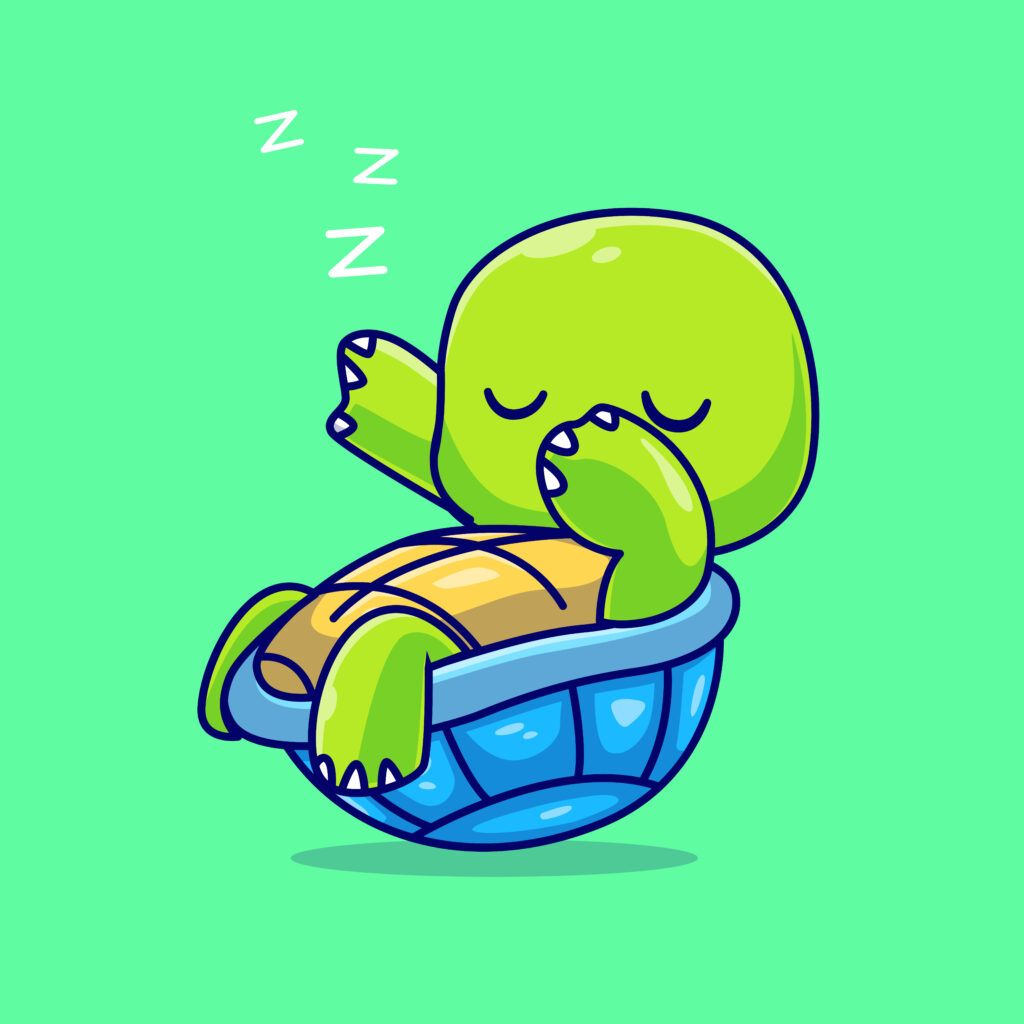 A cartoon of a sleeping turtle on its back with Z's rising from its face